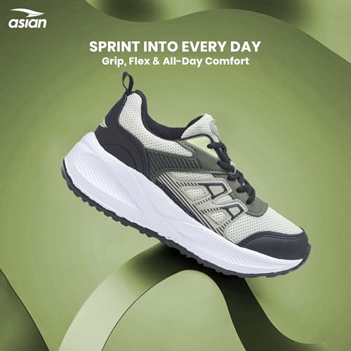 Image of ASIAN Adventure-56 Kids Running Shoes | Stylish Sports Sneakers with Memory Foam, Breathable Mesh Shoes | Anti-Slip Grip Sole for Daily Use, School & Travel(BLKOLIVPIS)-UK 2
