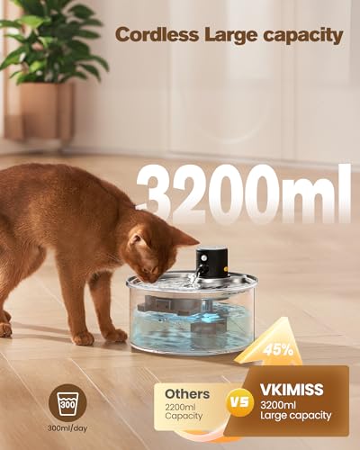 Wireless Cat Water Fountain Cordless: 108oz/3.2L Battery Operated Pet Fountain with Stainless Steel Water Tray - Image 6