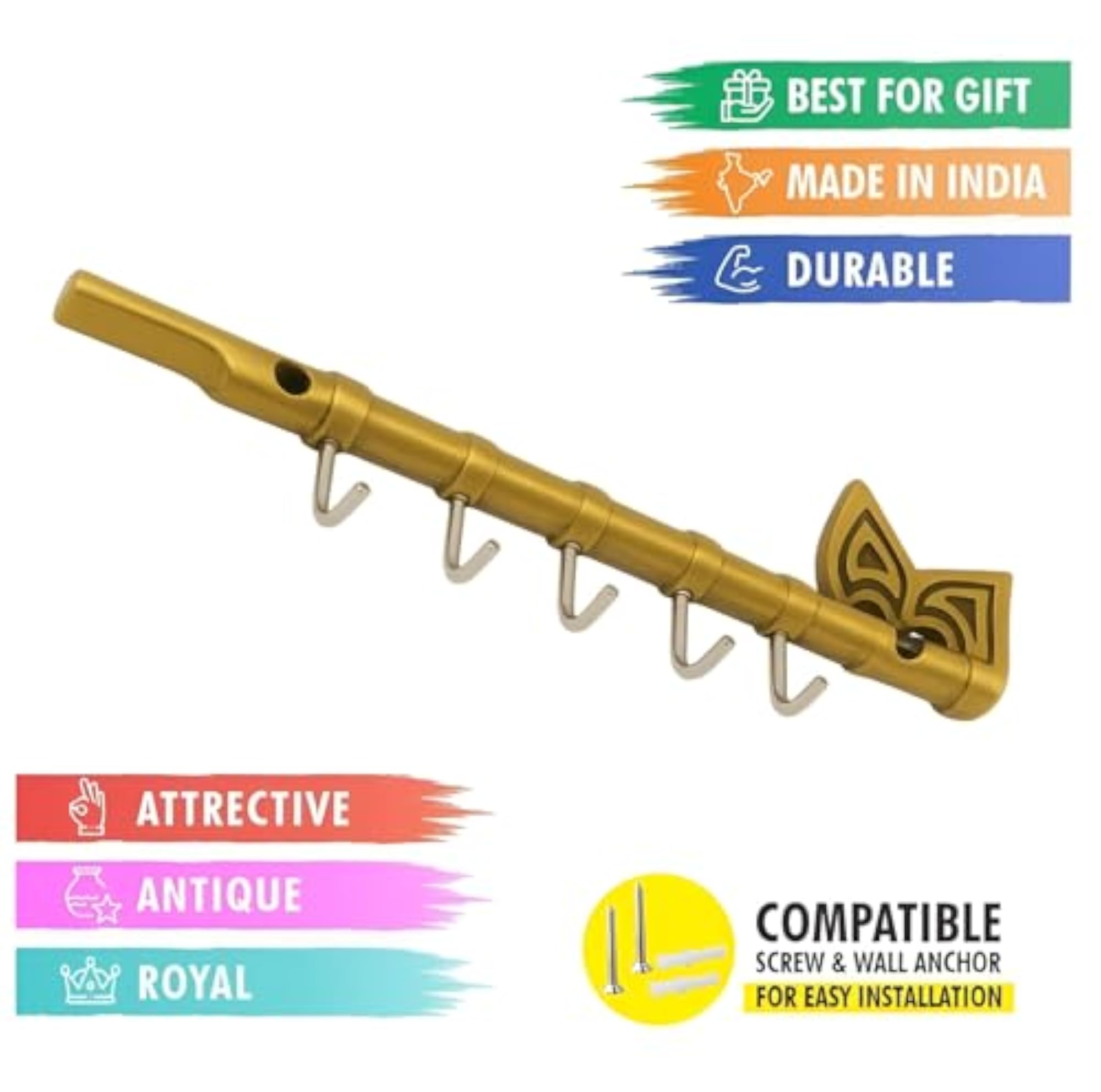 Element Hub Flute & Peacock Wall Key Holder with Hooks