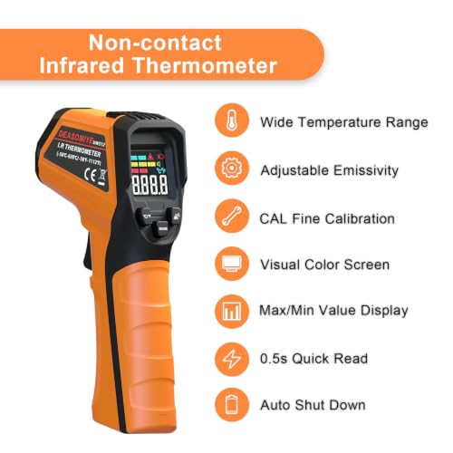 Image of Infrared Thermometer Laser Temperature Gun for Griddle,Grill,Pizza Oven,Candy,Fridge, Digital IR Thermometer Temp Gun with -58℉ to 1112℉,Color LCD,Cal Calibrate, Adjustable Emissivity,Min Max Measure