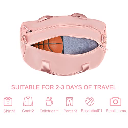 Tinnivi Sports Gym Bag Travel Duffel Bag Waterproof Weekender Overnight Tote Carry On Bag With Wet Pocket & Shoes Compartment For Men Women Lightweight Adjustable Strap (Pink) #TOP4