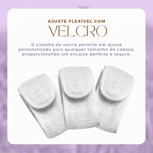Quero & Preciso, 3 Faixa Atoalhada P/Cabelo Ajustável Branca Tiara Estética Skin Care
