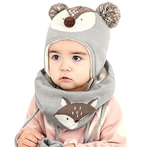 DORRISO Bambini Ragazzi Cappello Sciarpe Guanti Set Ragazze Cappello Autunno Invernale Primavera Cappelli Caldo Carina Piccolo Volpe Beanie Berretto Bambino Infantili del Cappello 1-6 Anni