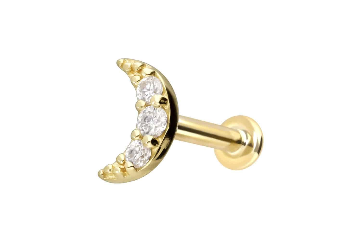 PIERCINGLINE Piercing Stecker 14 Gold Labret mit Push Fit MOISSANIT-MOND 585er Gold - Roségoldfarben, Goldfarben, Silberfarben