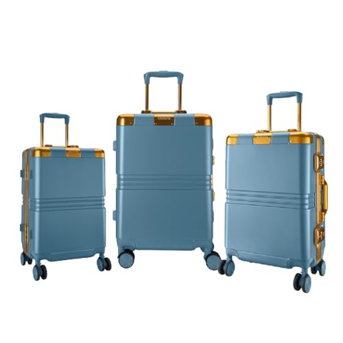 Image of Maleta Gold Series Set of 3 Trolley Bag | 20''+24''+28'' |Aluminium Frame, Dual TSA Lock,Corner Protection | Luggage Bags | Suitcase for Travel (Blue, Set of 3 (Small-Medium-Large))
