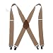 Men’ s X Back Suspenders with 4 Quality Controlled Clips & 1.4” Wide Braces & Heavy Duty (Khaki)