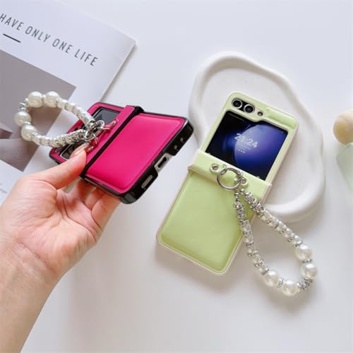 Étui cuir Galaxy Z Flip 5 antichoc vert clair charnière rigide dragonne - 4