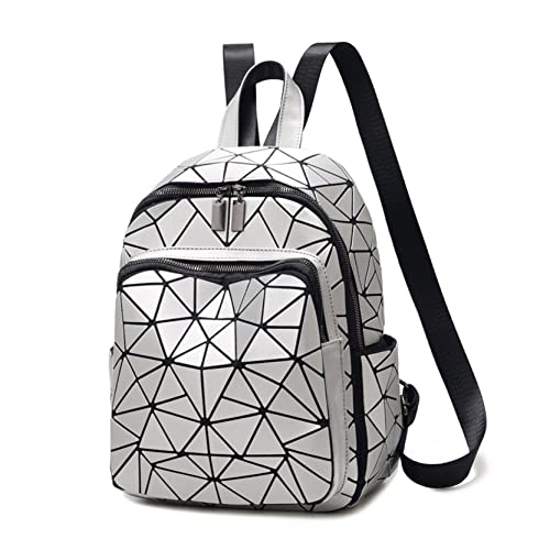 ARURA (LABEL) Luminous Backpack Geometric Holographic Backpack Bag Schoolbag Handbag Student Travel Bag (White)