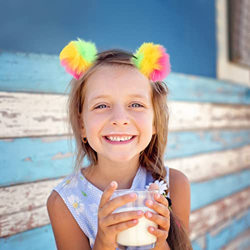 Lurrose 3Pcs Puff Ball Headband Colorful Pom Pom Headband Bear Ears Headband Fluffy Warm Faux Fur Hairband (Colorful) #TOP6