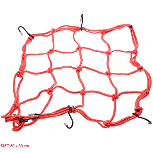 WOOSTAR 12\" x 12\" Motorcycle Heavy Duty Elasticated Bungee Luggage Cargo Net with 6 Hooks for Motorcycle ATV Bike Car Truck Red