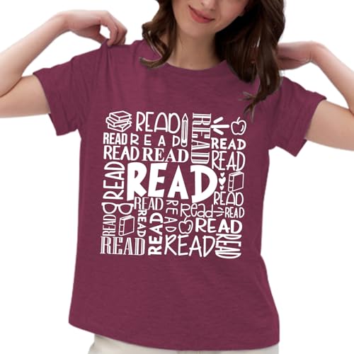Image of Reading Teacher Shirt Women-Cute Read More Books Short Sleeve Library Book Lovers Daisy Tee Tops
