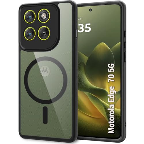 Image of TheGiftKart Hybrid Shockproof Back Cover Case for Motorola Moto Edge 70 5G | Hard Back Cover Case for Motorola Edge 70 5G (PC & TPU, MagSafe Compatible, Transparent Clear Back, Black Sides)