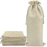 Shintop 10pcs Jute Wine Bags 1.5L, 16 x 6.7 inches Hessian Wine Bottle Gift Bags with Drawstring (Brown)