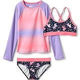 Lands' End G LS 3 Piece Rash Guard Set Primo Pink Tie Dye Stripe Kids 6
