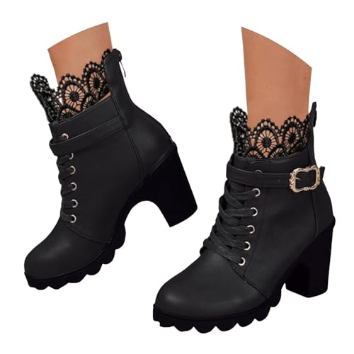Cathalem Platform Boots for Women Goth Chunky High Heel Ankle Booties Lace Up Punk Combat Boot Shoes