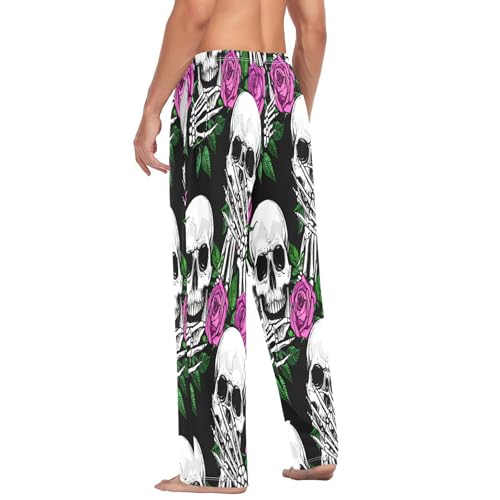 Qilmy Skull Roses Men's Cotton Pajama Pants, Lightweight Lounge Sleepwear with Drawstring and Pocket 5