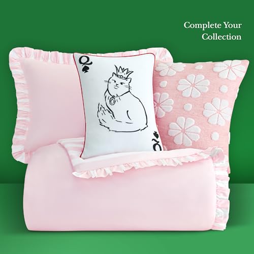 Image of kate spade new york Sateen Ruffle Full /Queen Comforter Set, 300 Thread Count Cotton Sateen Reversible Cover, All Season 3 Piece Bedding, Machine Washable, Pink