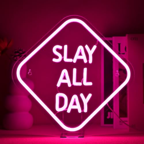 FAXFSIGN Slay All Day Neon Sign Pink Led…