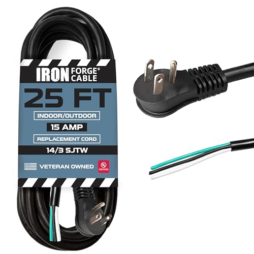 Iron Forge Cable 14/3 SJT Power Cord 25ft 15A Black