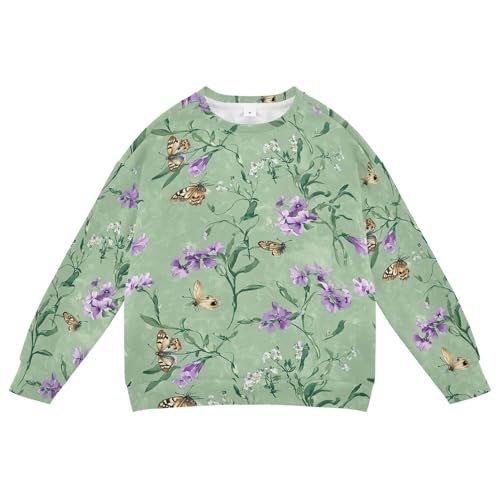 JUNZAN Cute Phlox Sage Green Kids Girls Sweatshirts Hoodies Crewneck Sweatshirt With Hoodie Sports 4T