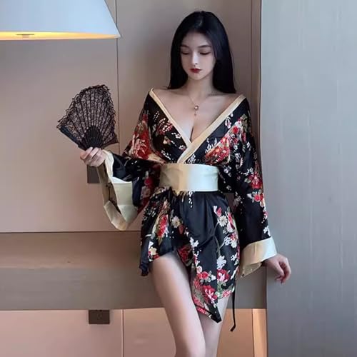 [Moerstar] 浴衣 セクシー ランジェリー エッチ 花魁 コスプレ 和服 着物 和風 花柄 和装 女性 調教 えろい 過激 誘惑 かわいい 前開き シースルー 下着 寝間着 ワンピース ドレス ショートバスローブ コスチュームセット フリーサイズ - 画像3