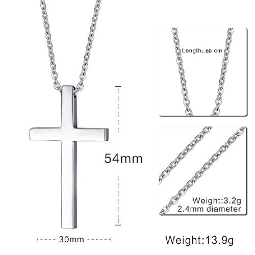 Image of Reve Simple Stainless Steel Silver Tone Cross Pendant Necklace for Men Women, 18'' Chain