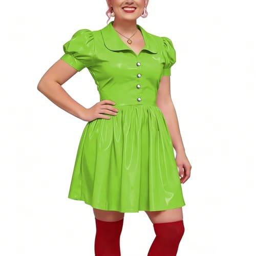 Robe de soirée rétro en PVC avec manches bouffantes