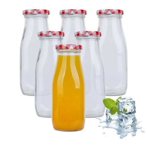 Yeelua 6Pcs 250ml Glass Milk Bottle