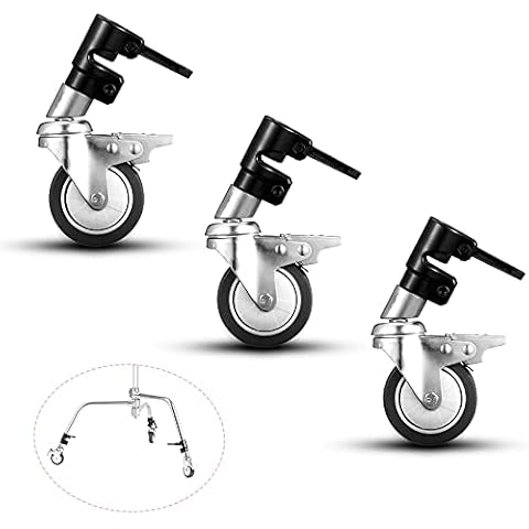 Soonpho Professional Swivel Caster for Heavy Duty C Stand Wheels Set(3 Packs),All Aluminum Alloy Photography C Stand Rolling Wheels Kit with Brake,Magic Leg Caster Kit with Rubber Base Cover