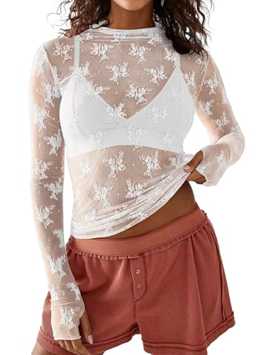 Image of JOKELAMB Women's Lace Mesh Bolero Shrug, Long Sleeve Crop Cardigan | Lace, Long Sleeve, Y2K, Floral,Adds Elegant Arm Coverage for Camisoles Dresses