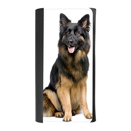 (German Shepherd Dog) women's Patterned Leather Buckle Trifold Wallet Bag Pouch Holster With Credit Card Holder insurance for smartphones