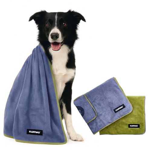FLUFFINO Hundehandtuch 2er Set - 120x70cm - extrem saugfähig und weich - Waschbar bei 60°C, schnell trocknendes Mikrofaser-Handtuch für mittelgroße & große Hunde