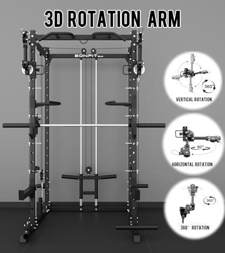 Image of Eonfit E3 Smith Machine for Home Gym Equipment, Multi-Function Power Cage Squat Rack with Cable Crossover LAT Pulldown Pulley System All in One