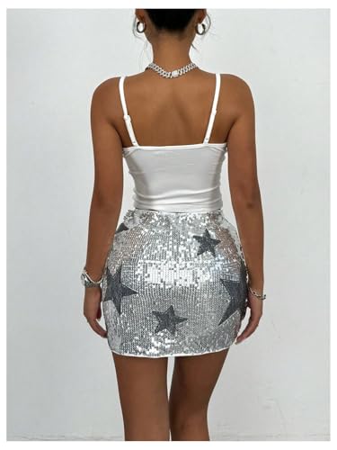 Floerns Women's Sparkly Sequin Skirt Y2k Going Out Rave Club Star Glitter Skirt3