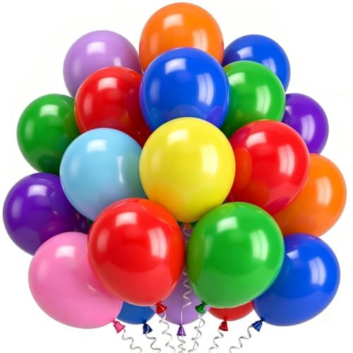 100 Stück Bunte Luftballons Geburtstag, 12 Zoll Luftballon Bunt Latex