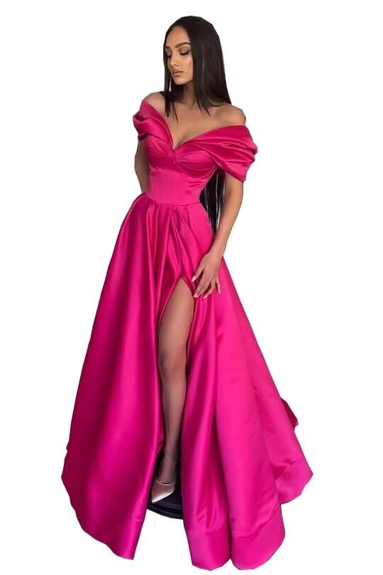 Off Shoulder Prom Dresses 2024 Long Satin Mermaid Formal Evening Party Gowns with Slit3