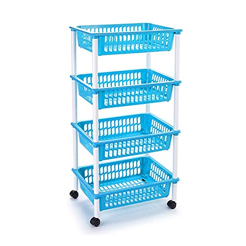 Acan Tradineur - Carro verdulero Azul Claro Modelo PLFT con Ruedas 4 cestas 85 x 40 x 30 cm Carrito portaobjetos estantes Multiusos para organizar los Espacios domésticos