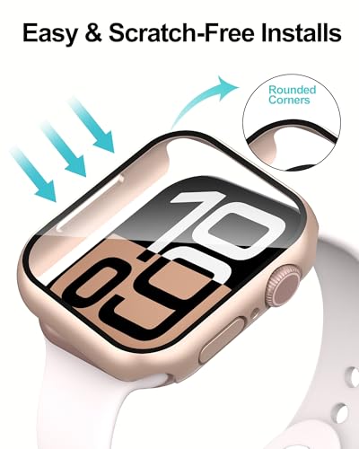 Image of Smiling 2 Pack Case Compatible with Apple Watch Series 11 (2025) / Series 10 46mm with Tempered Glass Screen Protector, Hard PC Case Overall Protective Cover- 1 Rose Gold + 1 Transparent