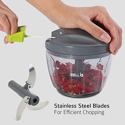 Image of IBELL PC650S Plastic Vegetable Cutter, Chopper, Egg Beater, Blender with 3 Blades - Large 650 ml, Black and Green