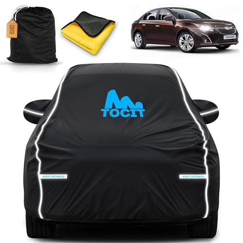 Image of Chevrolett Cruze Waterproof Long Life Car Cover with Safety Glow Reflective Strap, Premium Velvet Velour Fabric, Soft & Stretchable, Machine Washable, Tri-Stitch Custom Fit with Mirror Pocket