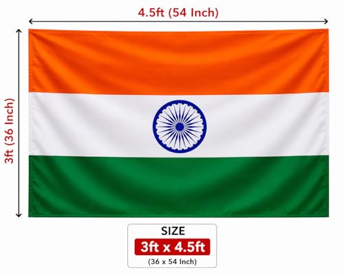 Image of The Flag Company Indian National Flag 3ft x 4.5ft (36 x 54 Inches) | Premium Polyester Fabric | Indoor & Outdoor Use | Fade Resistant Tiranga Flag for Home, Office, School, Events & Celebrations