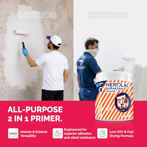 Image of Nerolac Suraksha Primer (1L) | Water Thinnable (White) | Japanese technology | Interior And Exterior Wall Primer | Matt Finish | Fast Drying | Best Coverage | 1 Litre