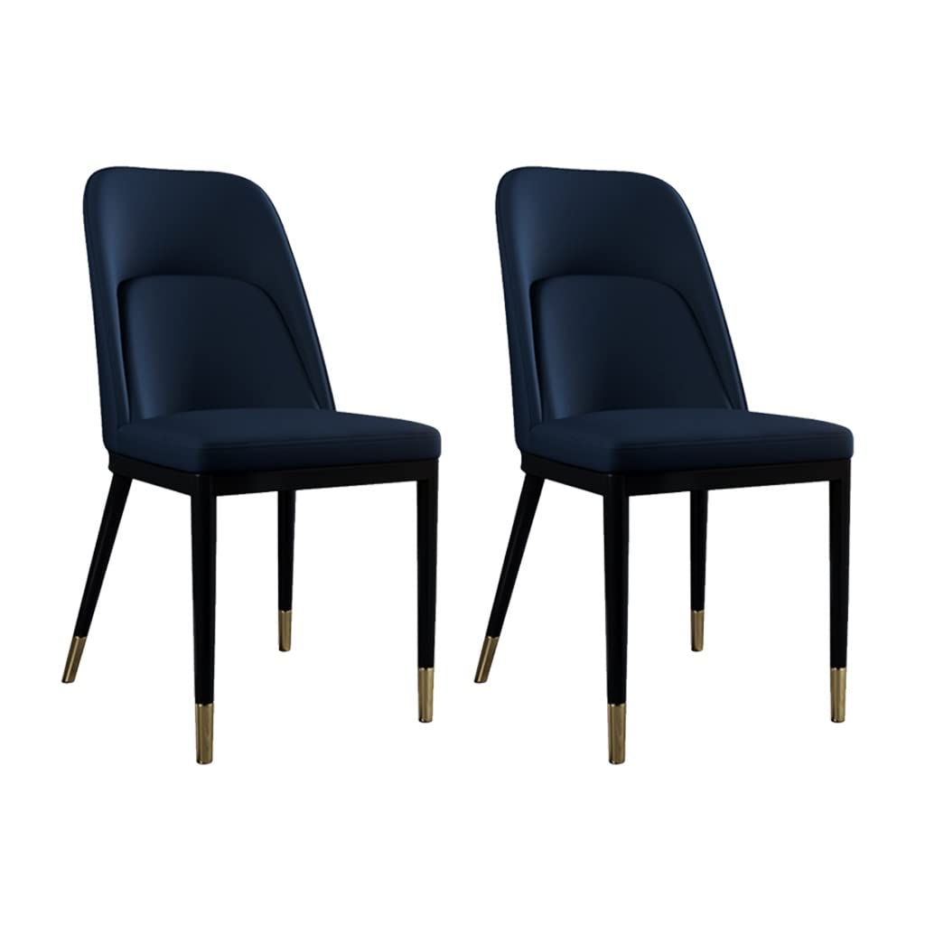 SJIALEN Kitchen Chairs Set of 2, Carbon Steel Frame Living Room Accent Chairs Faux Matte PU Leather Upholstered Back Dining Chairs Kitchen Chair (Color : Blue)