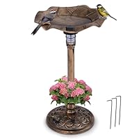 Bain D'Oiseaux Énergie Solaire Décoration D'Extérieur Sur Pied Retro Eclaire Avec 2 Lampes Mangeoire Abreuvoir Bronze 6801ff907b8e101b00de8ab6