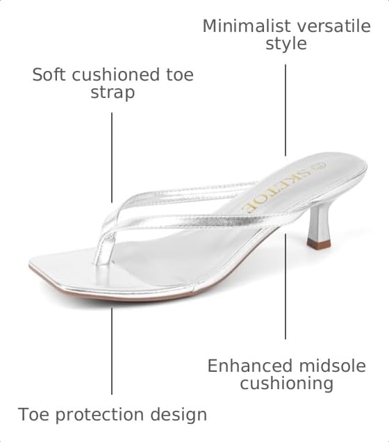 Image of Kitten Heels for Women Square Toe Sandals Flip Flop Heels Thong Sandals Comfortable Summer 2 Inch Heels Sandals