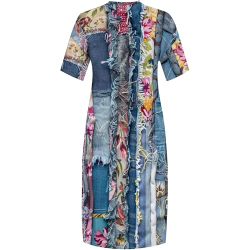 Image of SUZONANA Womens Plus Size Denim-Print Fashion Maxi Dresses Casual Soft Tshirt Dress