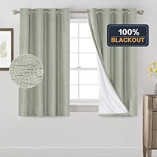 Image of PrinceDeco Sage 100% Blackout Curtains 54 inch Long Blackout Curtains for Bedroom Linen Texture Solid Thermal Insulated with White Liner Luxury Decor for Nursery 52x54 Inch (2 Panels)