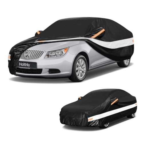 Image of 10 Layers Sedan Car Cover Custom Fit for Buick Lacrosse (2004-2020), Waterproof All Weather for Automobiles, Outdoor Full Cover Sun Dust Rain Protection with Cotton. Black