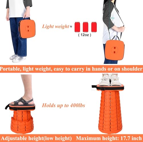 Image of Fishboy Upgraded Collapsible Stool, 400lbs Max Weight, Lightweight But Sturdy, Portable Retractable Folding Telescoping Foldable Camping Stool for Adults Outdoor Fishing Hiking BBQ