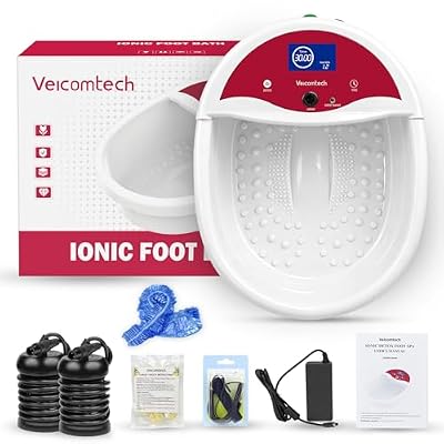 veicomtech Ionic Foot Bath Detox Machine, Foot Detox Machine, Ionic Foot Spa Kit with 10 Ginger Tablets 2 Arrays 25 Tub Liners for Home use or Salon
